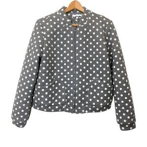 Comme Toi Quilted Jacket Sz L Women's Polka Dot Lined Pockets Gray White J70338F